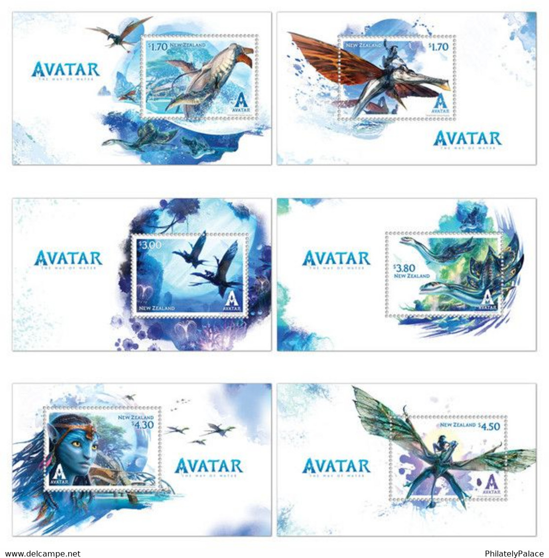 AVATAR 2023 NEW ZEALAND NEW *** The Way Of Water - PANDORA Set Of 6v ,Film, Movie,Cinema FDC+ 6 MS MNH (**) LIMITED - Cartas & Documentos