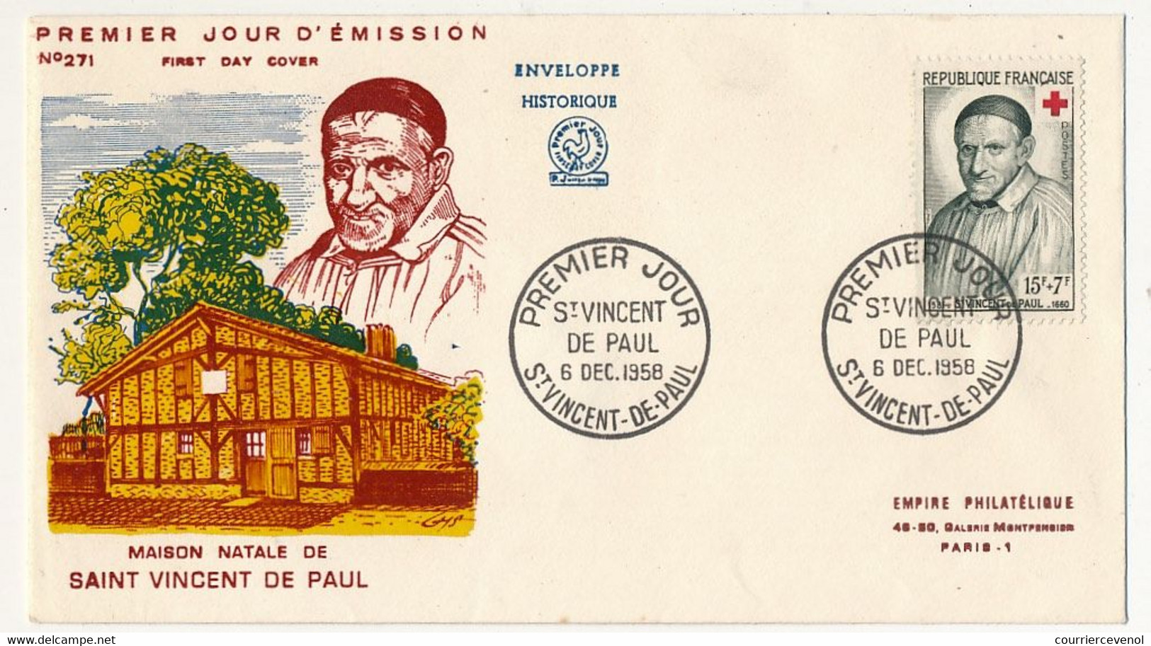 FRANCE => 2 FDC Croix Rouge 1958 St Vincent De Paul / Henri Dunant - 6 Déc 1958 - 1950-1959