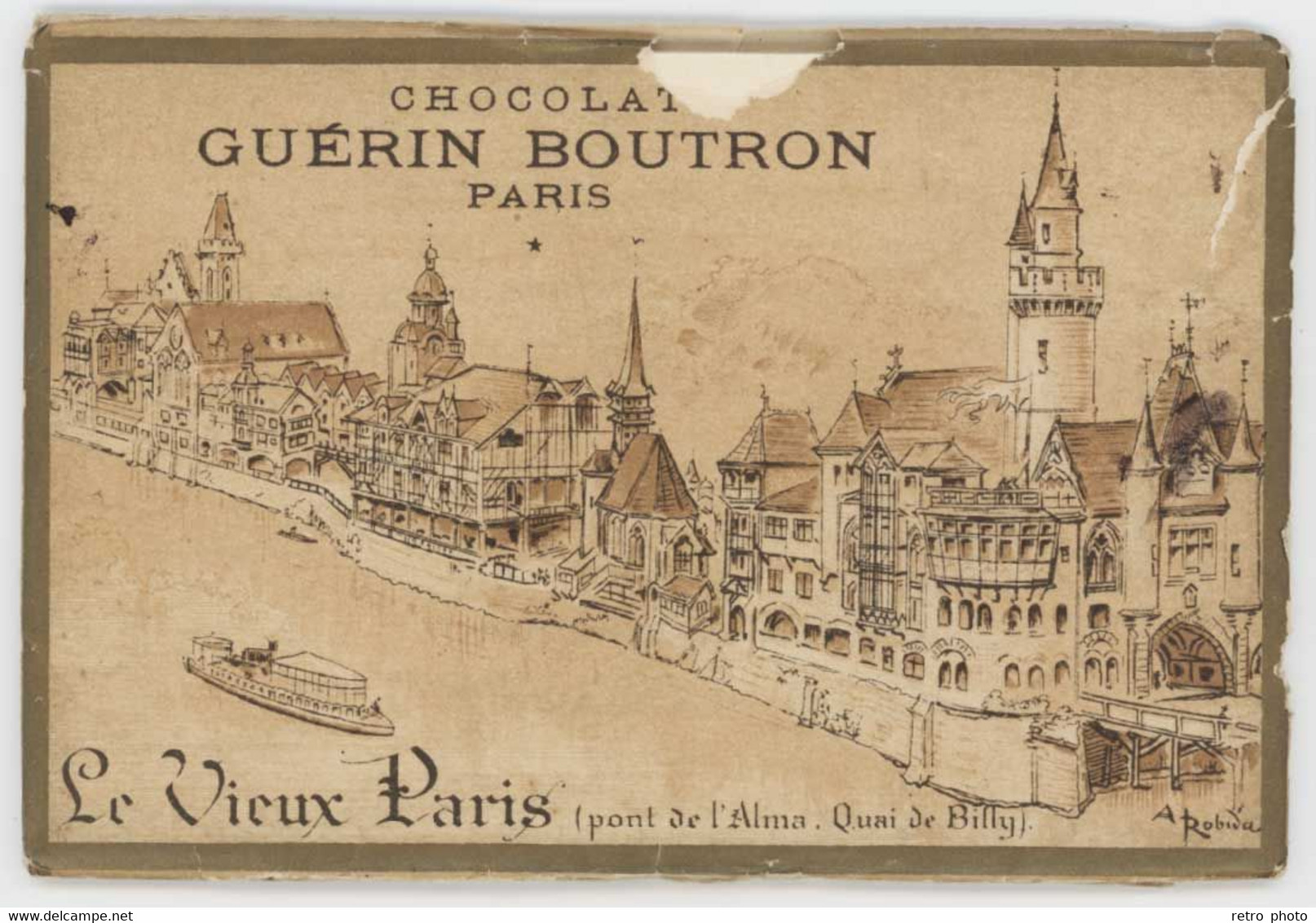 Pochette Et 13 Cpa Signées Robida - Le Vieux Paris - Chocolat Guérin-Boutron  ( ILL ) - Robida