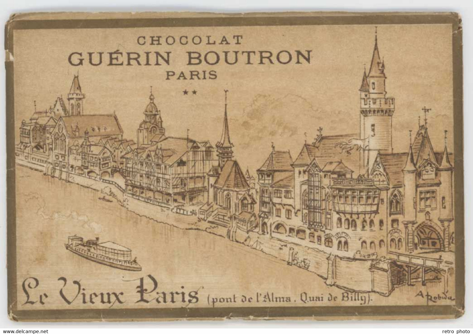 Pochette Et 12 Cpa Signées Robida - Le Vieux Paris - Chocolat Guérin-Boutron  ( ILL ) - Robida