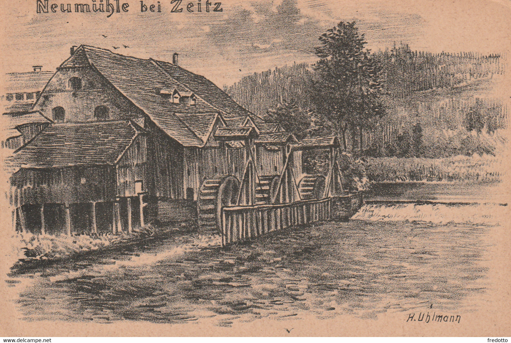 Neumühle Bei Zeitz--Künstler-Litho Signiert H.Uhlmann-Karte Beschriftet 1912 - Zeitz