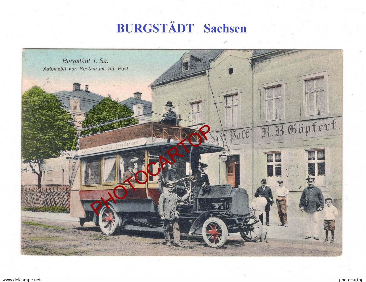 BURGSTÄDT-Automobile-OMNIBUSGESELLSCHAFT-Restaurant ZUR POST-Dt. KARTE-1909-!? - Burgstädt