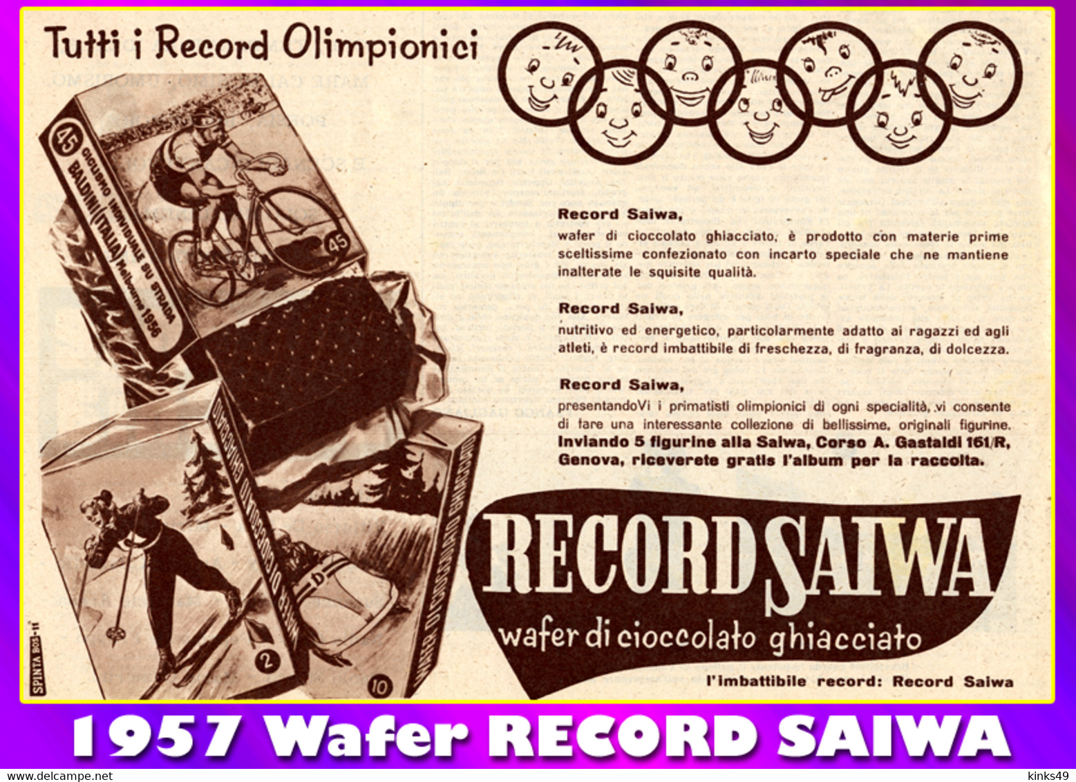 519> Figurina Pubblicità < WAFER RECORD SAIWA - 1957 > Leggi Note - Chocolat