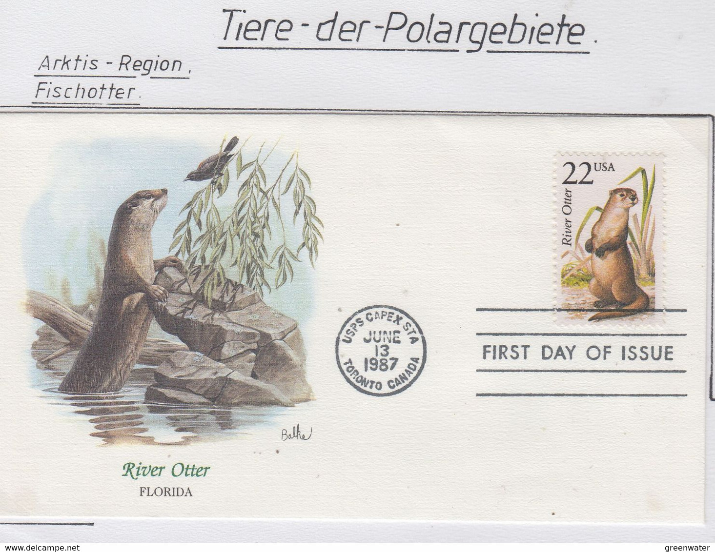 USA 1987 River Otter 1v FDC Capex (AN164) - Arctic Wildlife
