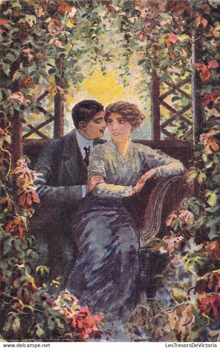 Couples - Houloubek - Au Berceau De L'amour - Illustrateur - Couple Assis Au Milieur Des Fleurs - Carte Postale Ancienne - Couples