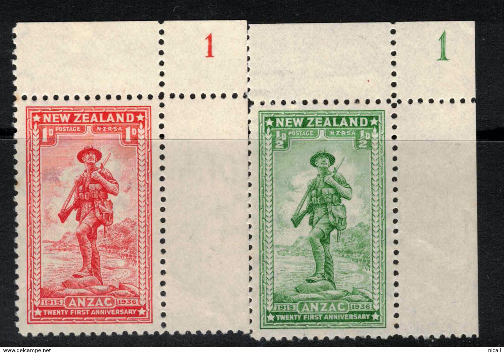 NZ 1936 ANZAC Plate Numbers SG 591-2 HM #AIP19 - Unused Stamps
