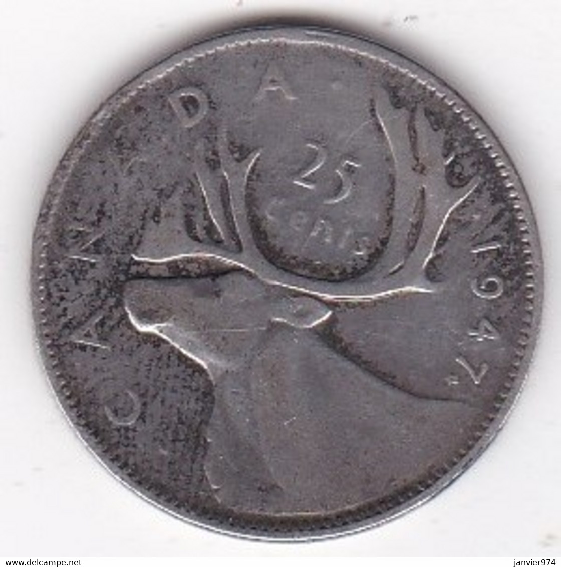 Canada 25 Cents 1947 Feuille D’Erable Apres La Date , George VI,  En Argent, - Canada