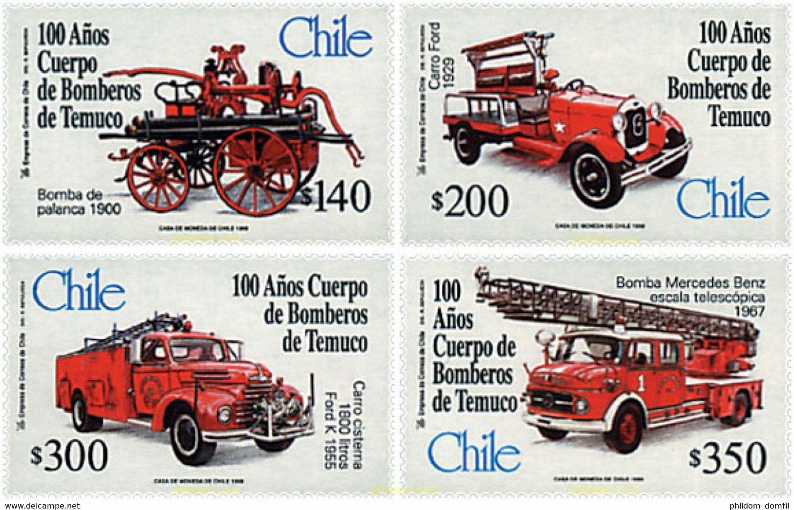 46498 MNH CHILE 1999 CENTENARIO DEL CUERPO DE BOMBEROS DE TEMUCO - Sapeurs-Pompiers