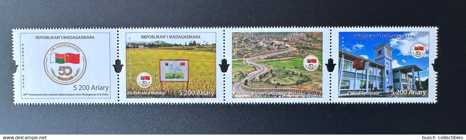 Madagascar Madagaskar 2022 Mi. 2751 - 2754 Strip 50ème Anniversaire Relations Diplomatiques Chine China Riz CHU Hospital - Unused Stamps