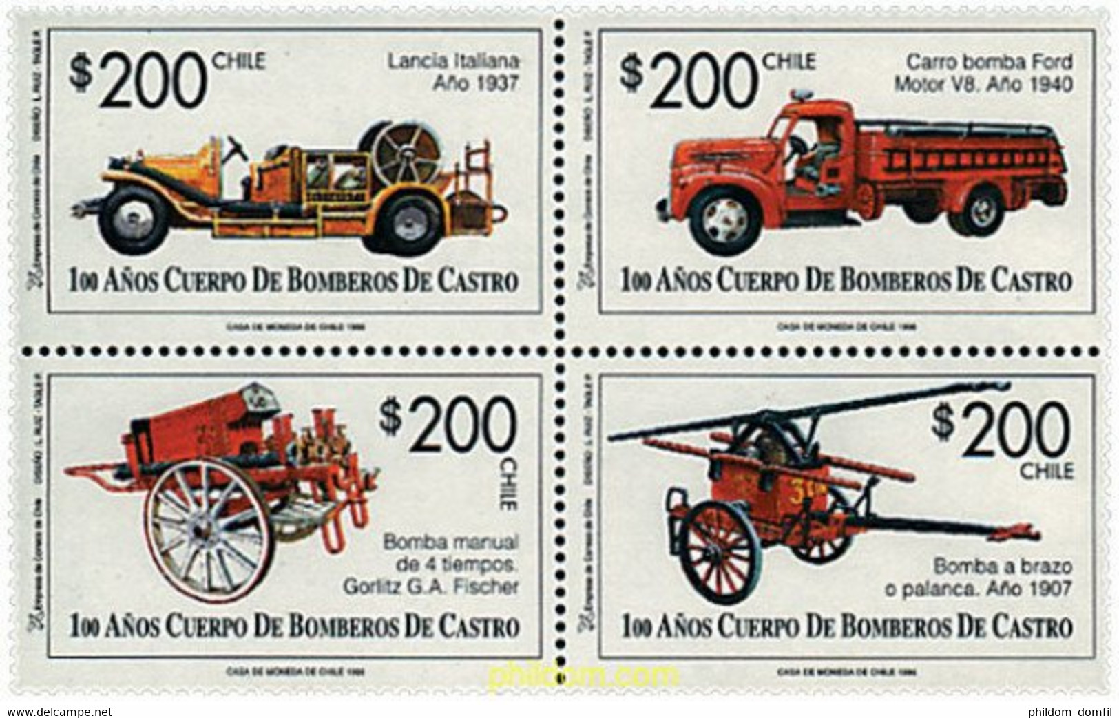 11085 MNH CHILE 1996 CENTENARIO DEL CUERPO DE BOMBEROS DE CASTRO - Sapeurs-Pompiers