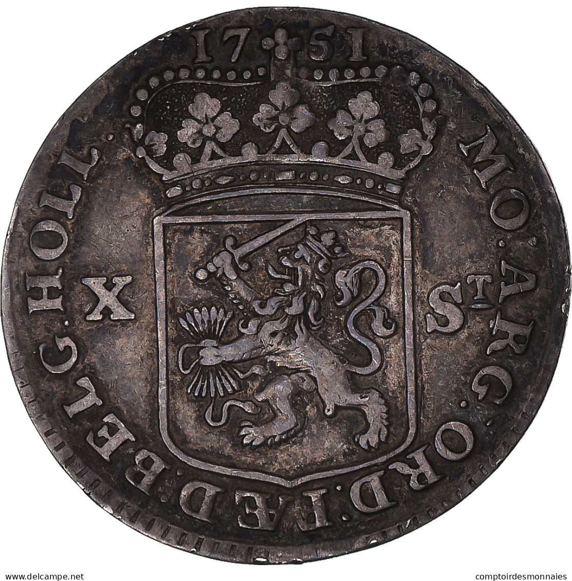 Monnaie, Pays-Bas, HOLLAND, 10 Stuivers, 1/2 Gulden, 1751, TTB, Argent, KM:95.3 - …-1795 : Oude Periode