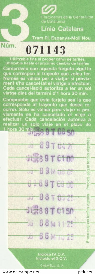 Spain Espagne España - Línia Catalans - FGC - Tram Pl. Espanya-Molí Nou  - 198? - Europa