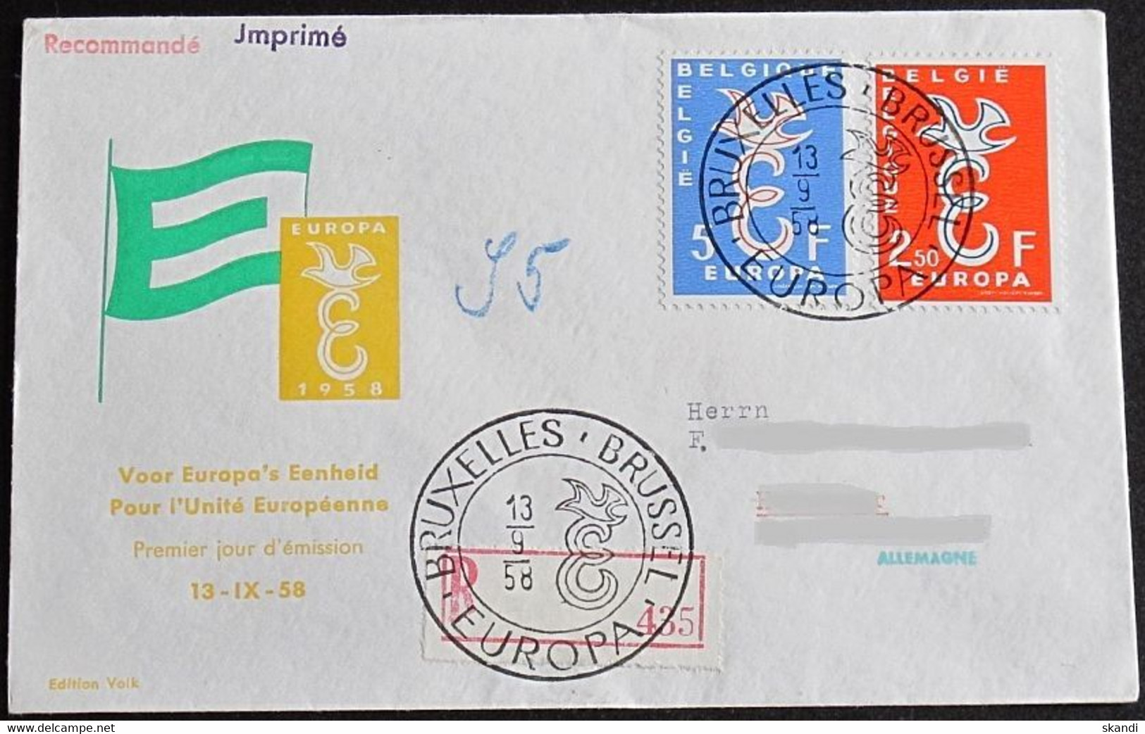 BELGIEN 1958 Mi-Nr. 1117/18 CEPT FDC - 1958