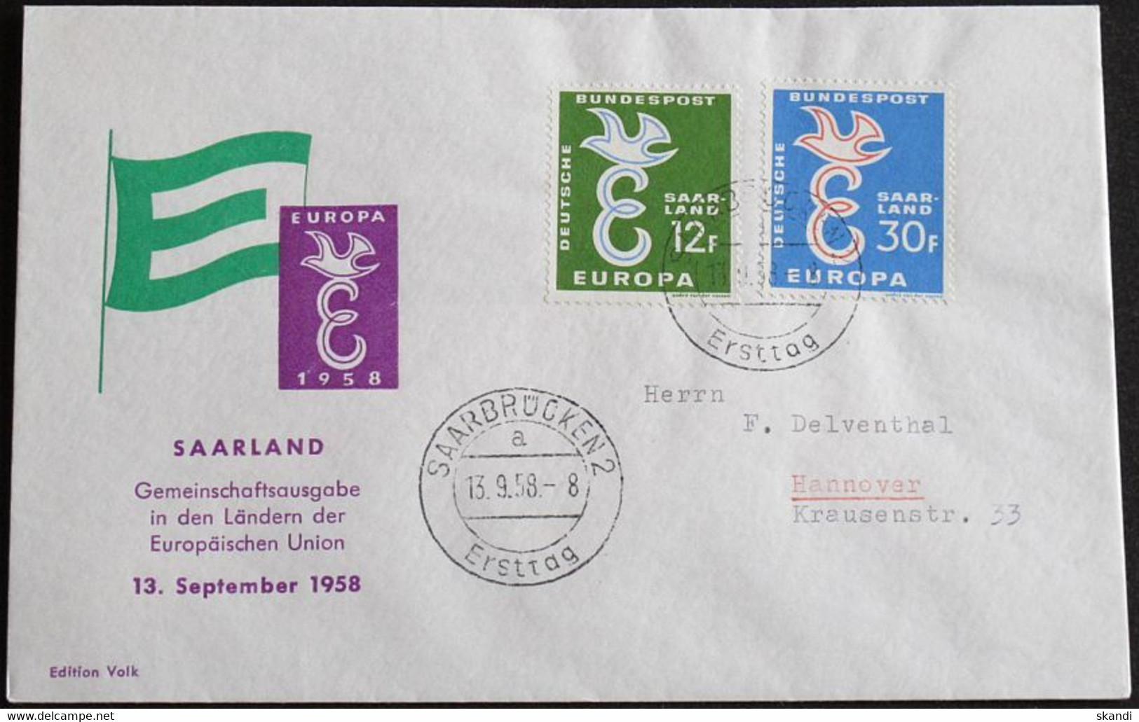 SAARLAND 1958 Mi-Nr. 439/40 CEPT FDC - 1958