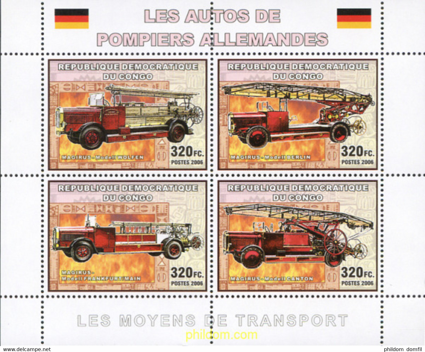 226579 MNH CONGO. República Democrática 2006 VEHICULOS DE BOMBEROS - Usados