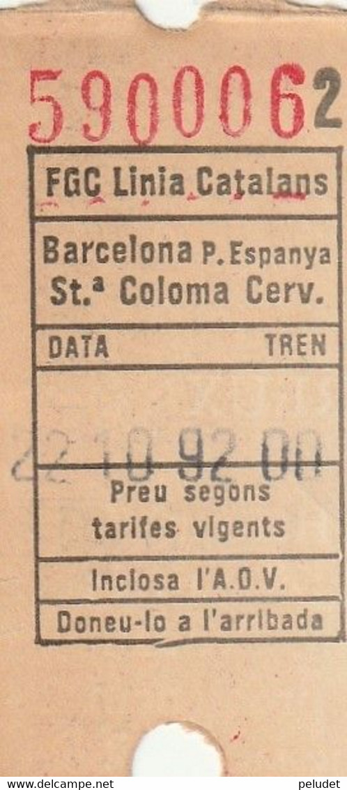 Spain Espagne España - 1992 FGC Linia Catalans - Barcelona P. Espanya - Sta Coloma Cerv - Europe