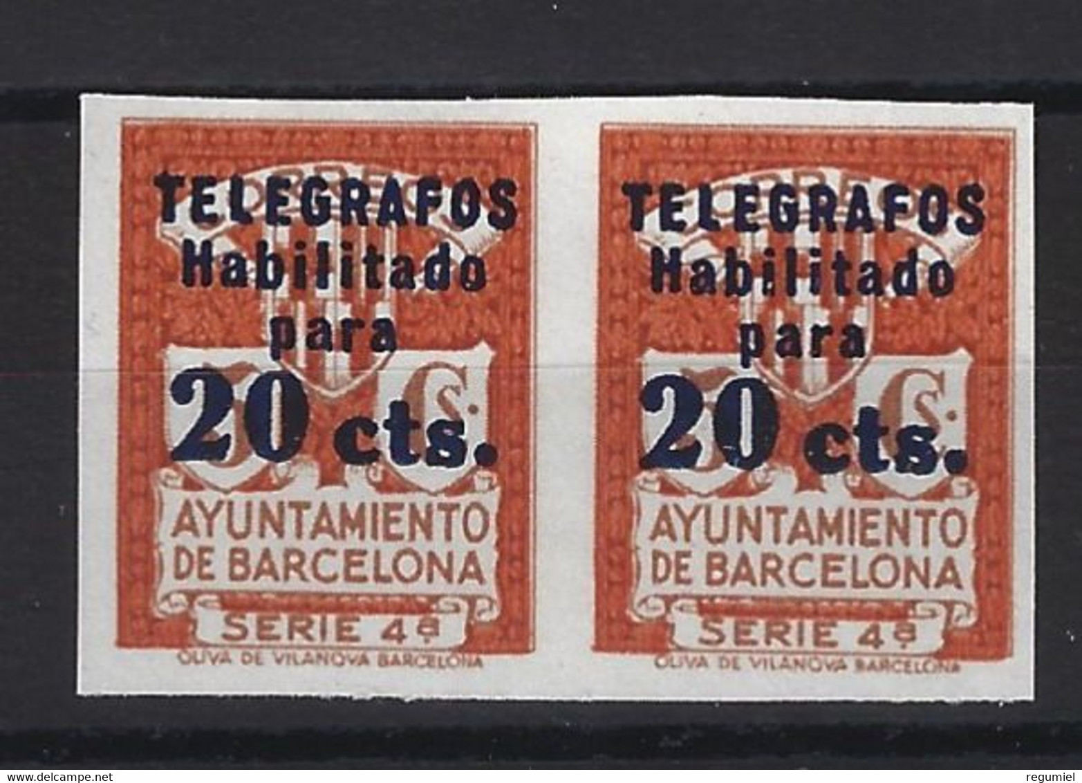 Barcelona Telegrafos  5s (*) Sin Goma. 1934. Sin Dentar. Serie 4. Pareja - Barcelona