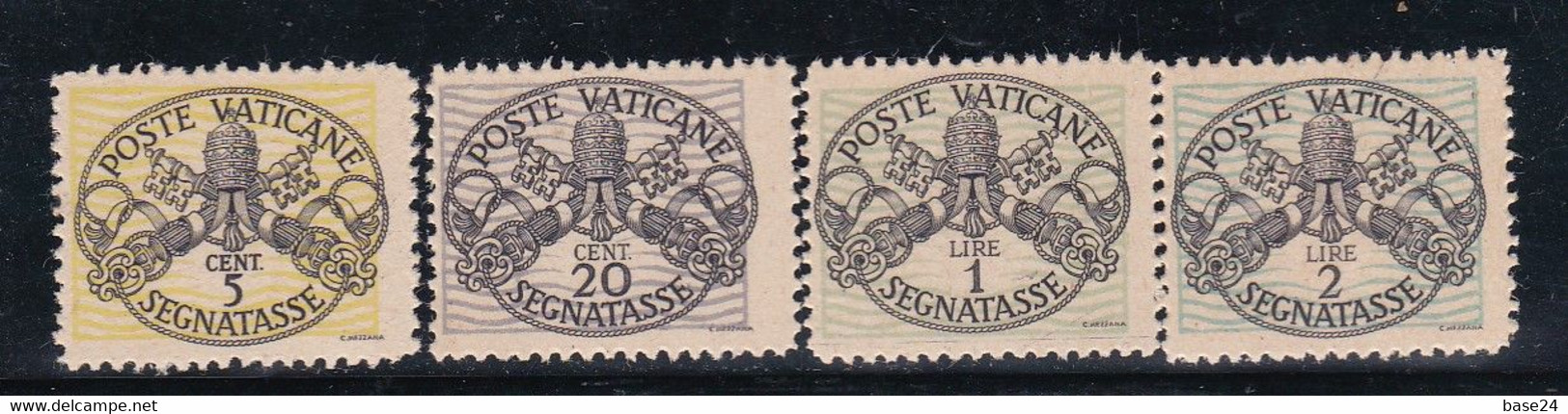 1946 Vaticano Vatican SEGNATASSE  POSTAGE DUE 5 Cent, 20 Cent, 1 Lira, 2 Lire Righe Larghe Carta Bianca MNH** - Strafport