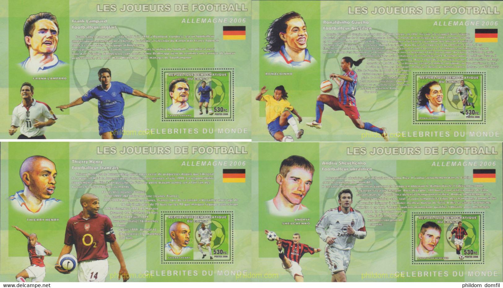 580710 MNH CONGO. República Democrática 2006 GRANDES JUGADORES DEl FUTBOL - Usados