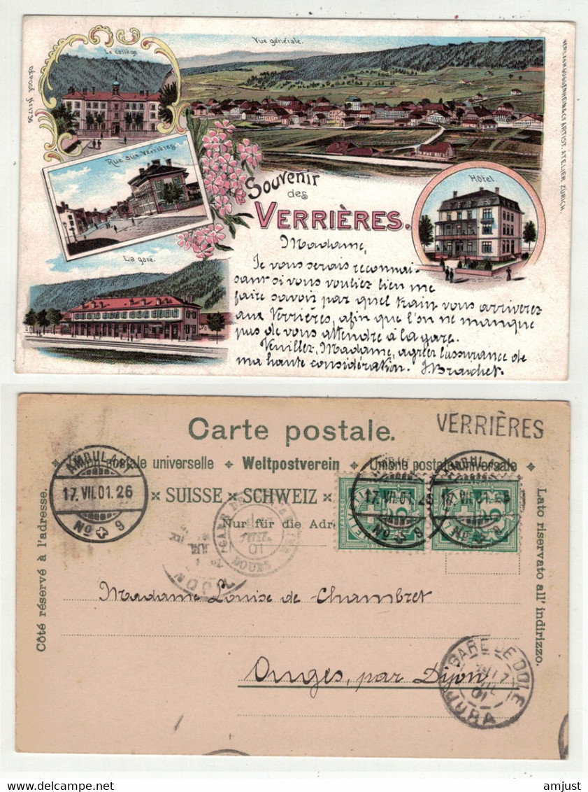 Suisse // Schweiz // Switzerland // Neuchâtel // Souvenir Des Verrières (litho+ Cachet Linéaire VERRIERES) - Les Verrières