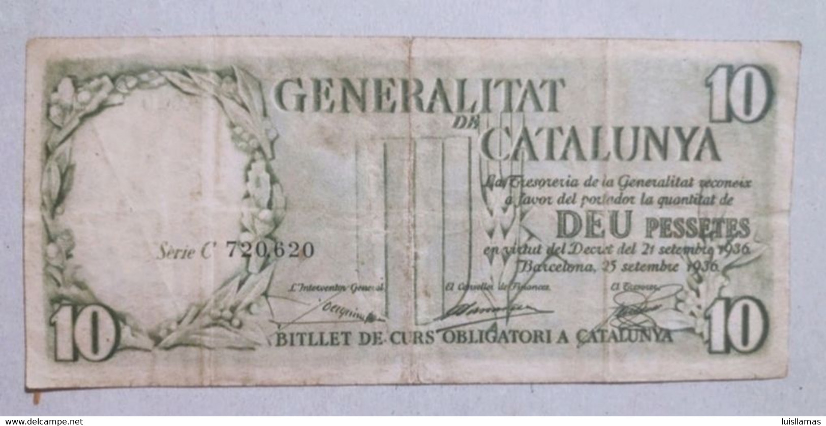 España, 1936 República, Billete De 10 Pesetas De La Generalitat De Catalunya, - 10 Peseten