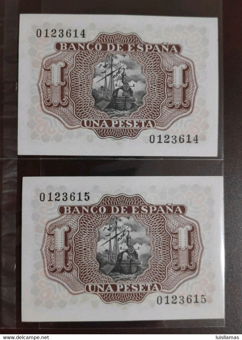 España, 1953  Pareja De Billetes De 1 Peseta  Correlativos, S/C - 1-2 Pesetas