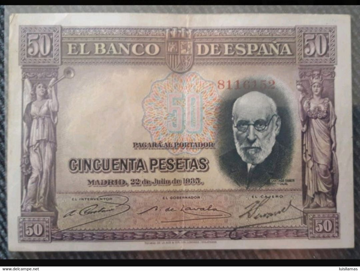 España, 1935  Billete De 50 Pesetas, Ramón Y Cajal MBC - 50 Peseten