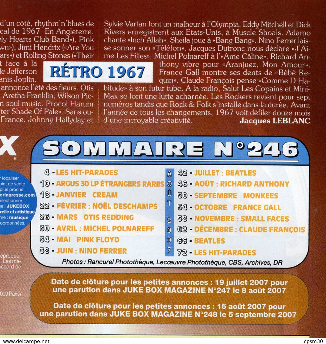 Revue JUKEBOX Argus Collectionneur Disques N°246 BEATLES, Spécial 67 Tous Les Hit-Parades - Posters