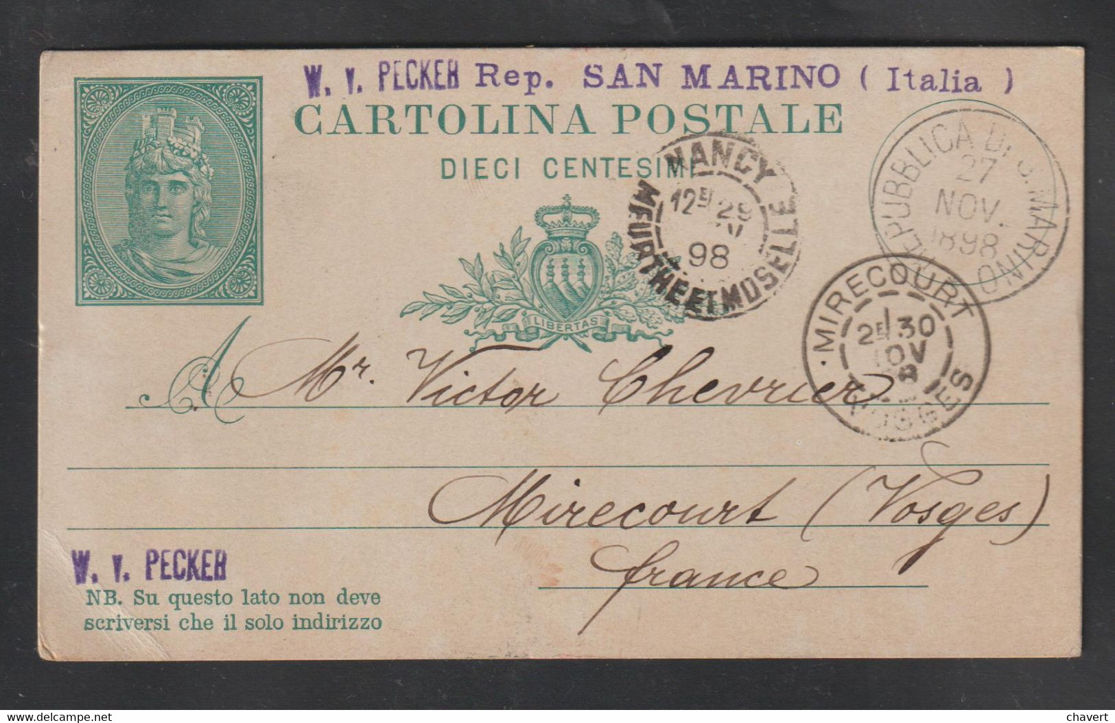 Italie - San Marino - Carte De 1898 - Entiers Postaux