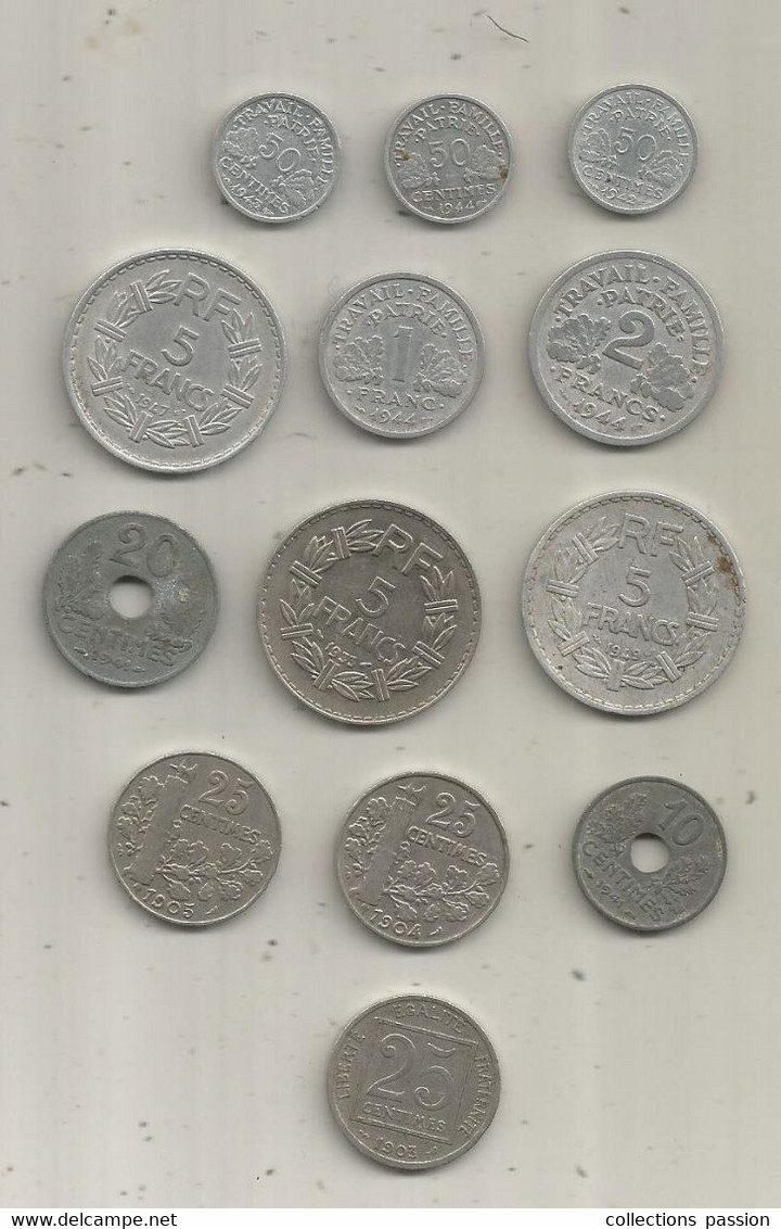 Monnaie , FRANCE , 1903 - 1949, 10c 20 C, 25 C, 50 C, 2 Frs,5 Fres,  2 Scans , LOT DE 13 MONNAIES - Lots & Kiloware - Coins