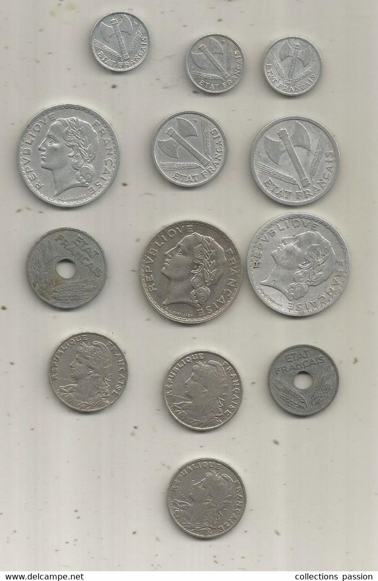 Monnaie , FRANCE , 1903 - 1949, 10c 20 C, 25 C, 50 C, 2 Frs,5 Fres,  2 Scans , LOT DE 13 MONNAIES - Alla Rinfusa - Monete