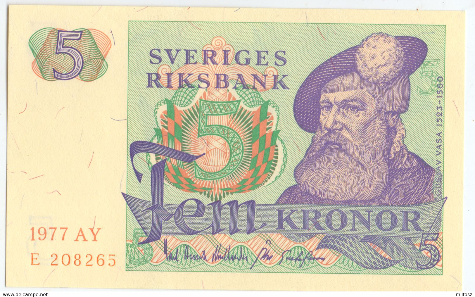 Sweden 5 Kronor 1977 KM#51 (pale Red Offset) - Svezia