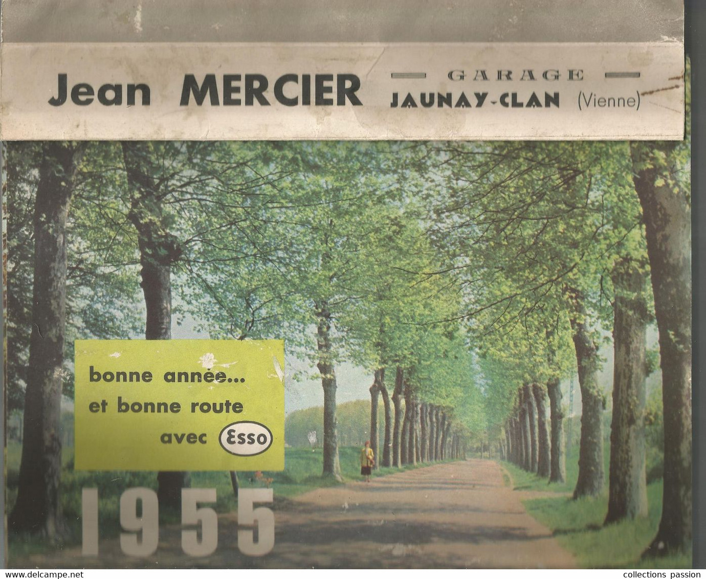 Calendrier, Grand Format, 1955, JEAN MERCIER,  GARAGE, JAUNAY-CLAN, Vienne , ESSO, Frais Fr 3.95 E - Groot Formaat: 1941-60