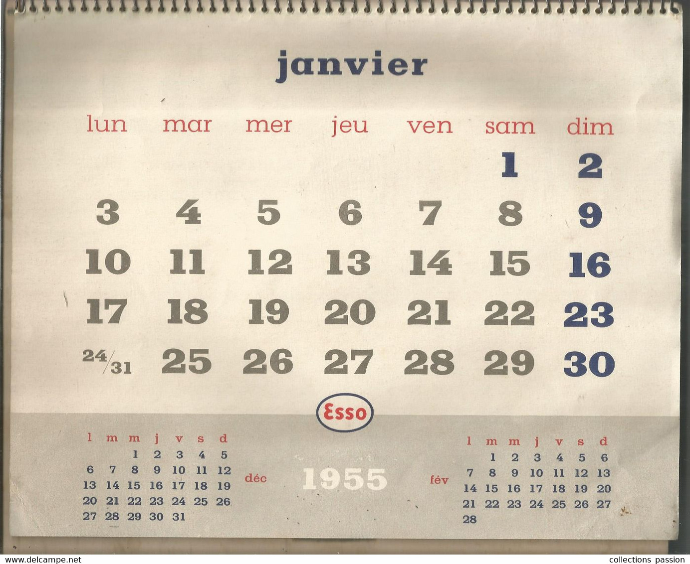 Calendrier, Grand Format, 1955, JEAN MERCIER,  GARAGE, JAUNAY-CLAN, Vienne , ESSO, Frais Fr 3.95 E - Formato Grande : 1941-60