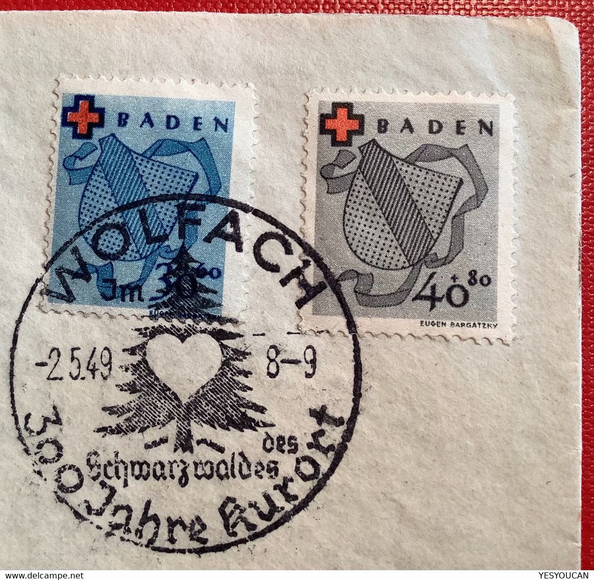 Franz. Zone Baden Rotes Kreuz Satz Mi 42A-45A WOLFACH 1949 Brief>Zürich (Bade Allemagne Française Croix Rouge Red Cross - Bade