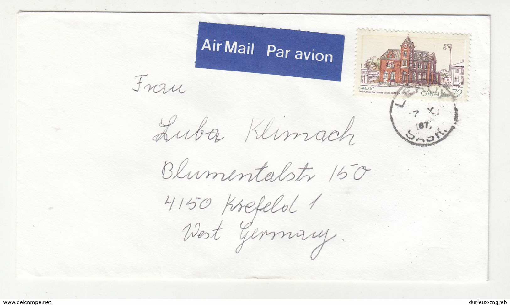 Canada Letter Cover Posted 1987 To Germany B230301 - Lettres & Documents