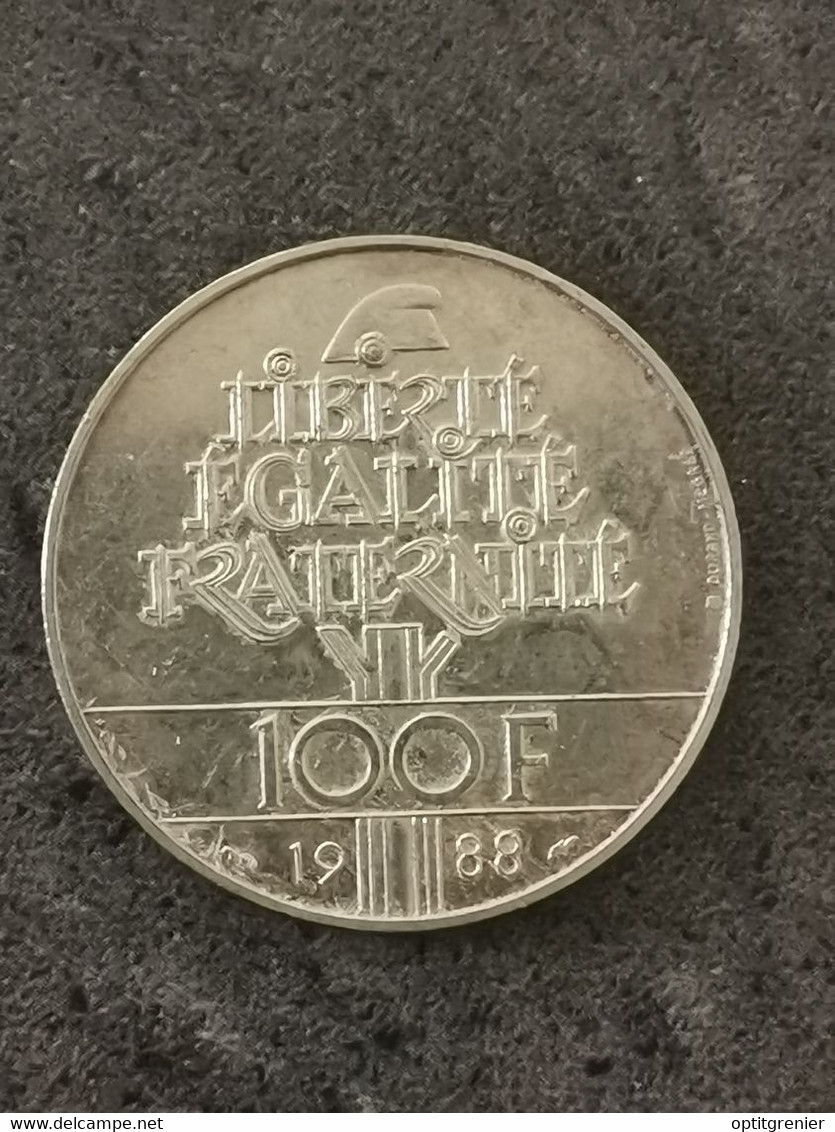 100 FRANCS ARGENT 1988 FRATERNITE FRANCE / SILVER - 100 Francs