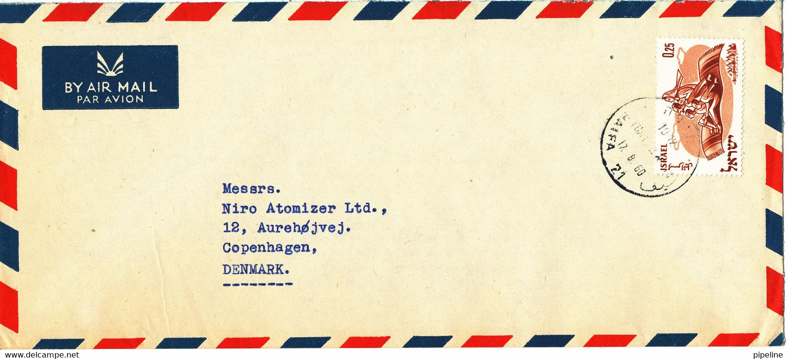 Israel Air Mail Cover Sent To Denmark 12-8-1960 Single Franked - Poste Aérienne