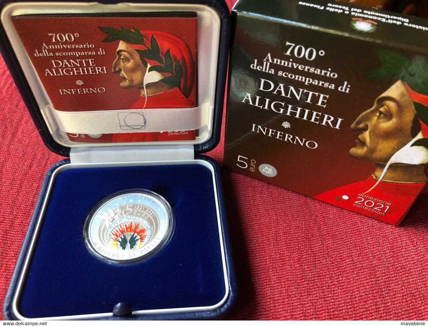 ITALIA 2021 ANNIVERSARIO DANTE ALIGHIERI INFERNO MONETA ARGENTO 5 EURO ASTUCCIO - Collezioni