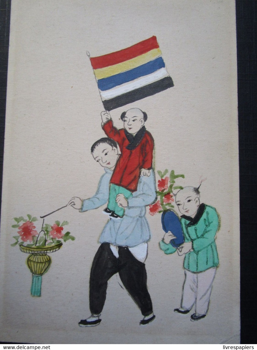 Chine Carte Peinte  Enfants Drapeau 1915  Cpa Entier Postal Republic China - China