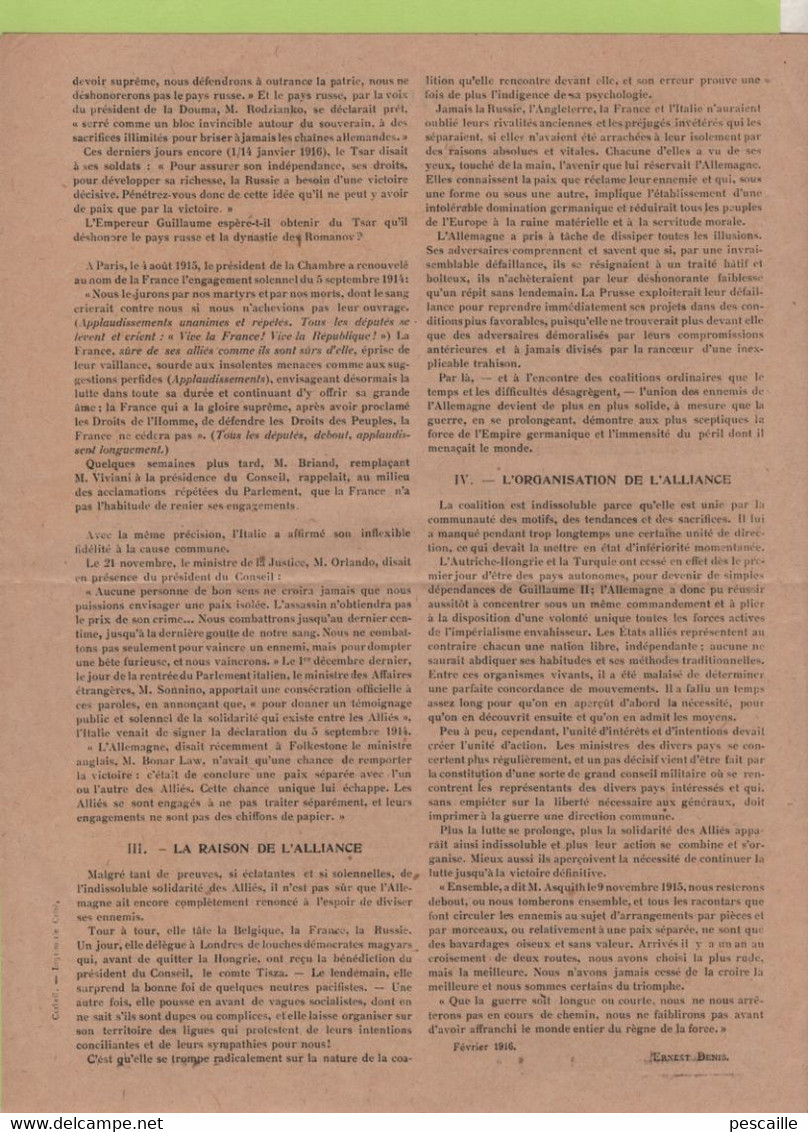 WW1 LETTRES A TOUS LES FRANCAIS N° 6 - LE BLOC DES ALLIANCES - SUPPLEMENT A L'ILLUSTRATION DU 11 MARS 1916 - Documents