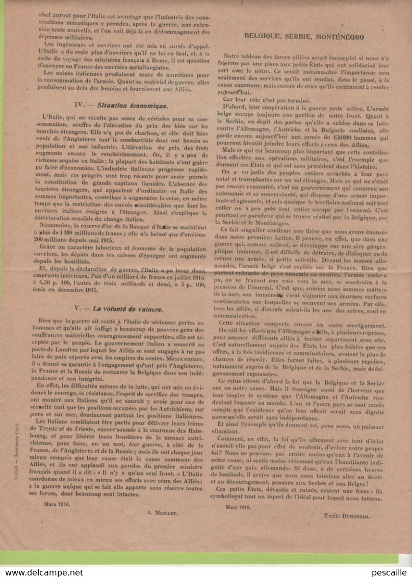 WW1 LETTRES A TOUS LES FRANCAIS N° 10 - LES FORCES ITALIENNES LA BELGIQUE LA SERBIE ET LE MONTENEGRO - Documents