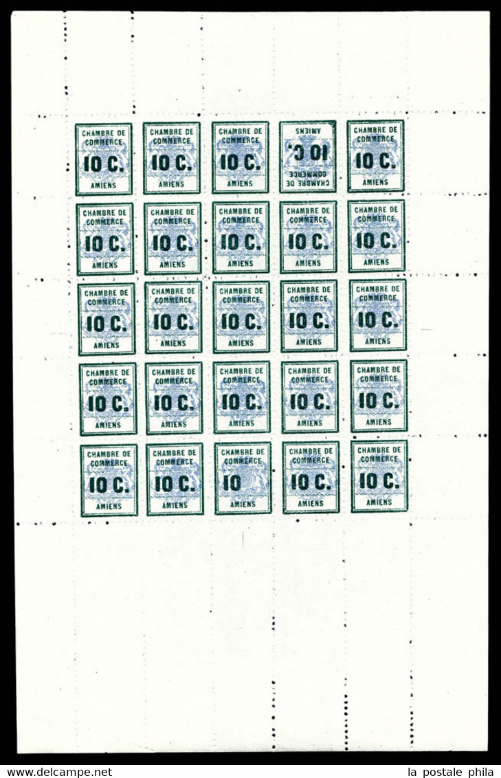 N°1, Amiens, Feuillet Complet De 25 Exemplaires Dont 10 SANS LE C (N°1a) Et TÊTE BÊCHE (N°1b), SUP (certificat)  Qualité - Stamps