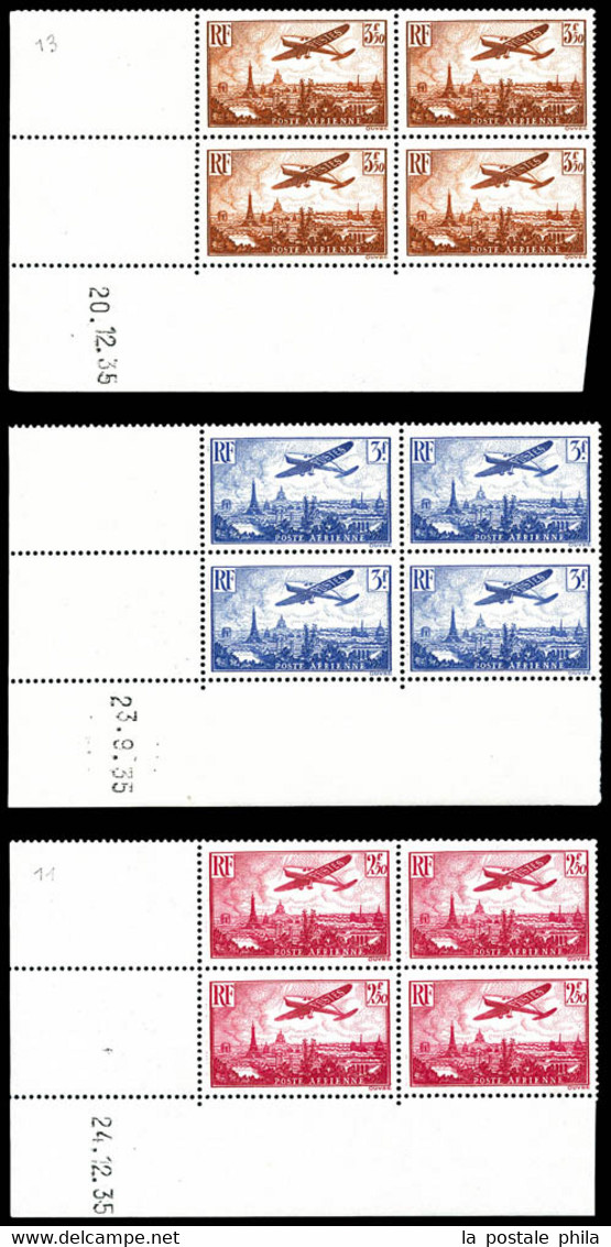 N°8/13, Série Avions Survolant Paris, Les Six Valeurs En Bloc De Quatre Coins De Feuilles Datés, TB (certificat)  Qualit - Posta Aerea