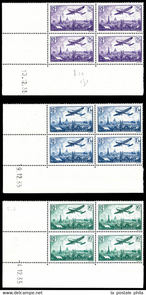 N°8/13, Série Avions Survolant Paris, Les Six Valeurs En Bloc De Quatre Coins De Feuilles Datés, TB (certificat)  Qualit - Airmail