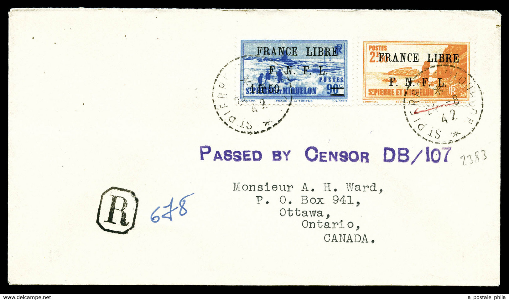 N° 270 +277, 2f 50 Et 1f50 Sur 90c France Libre Sur Lettre Du 24.8.42 Pour Montréal. Censures Canadienne Et Francaise. T - Covers & Documents