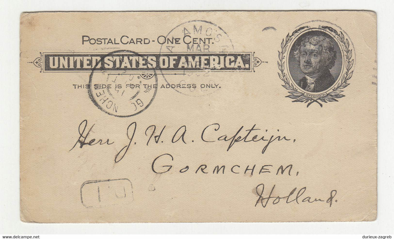 US Jefferson Postal Stationery Postcard Posted 1902 Alamosa To Gormchem B230301 - 1901-20