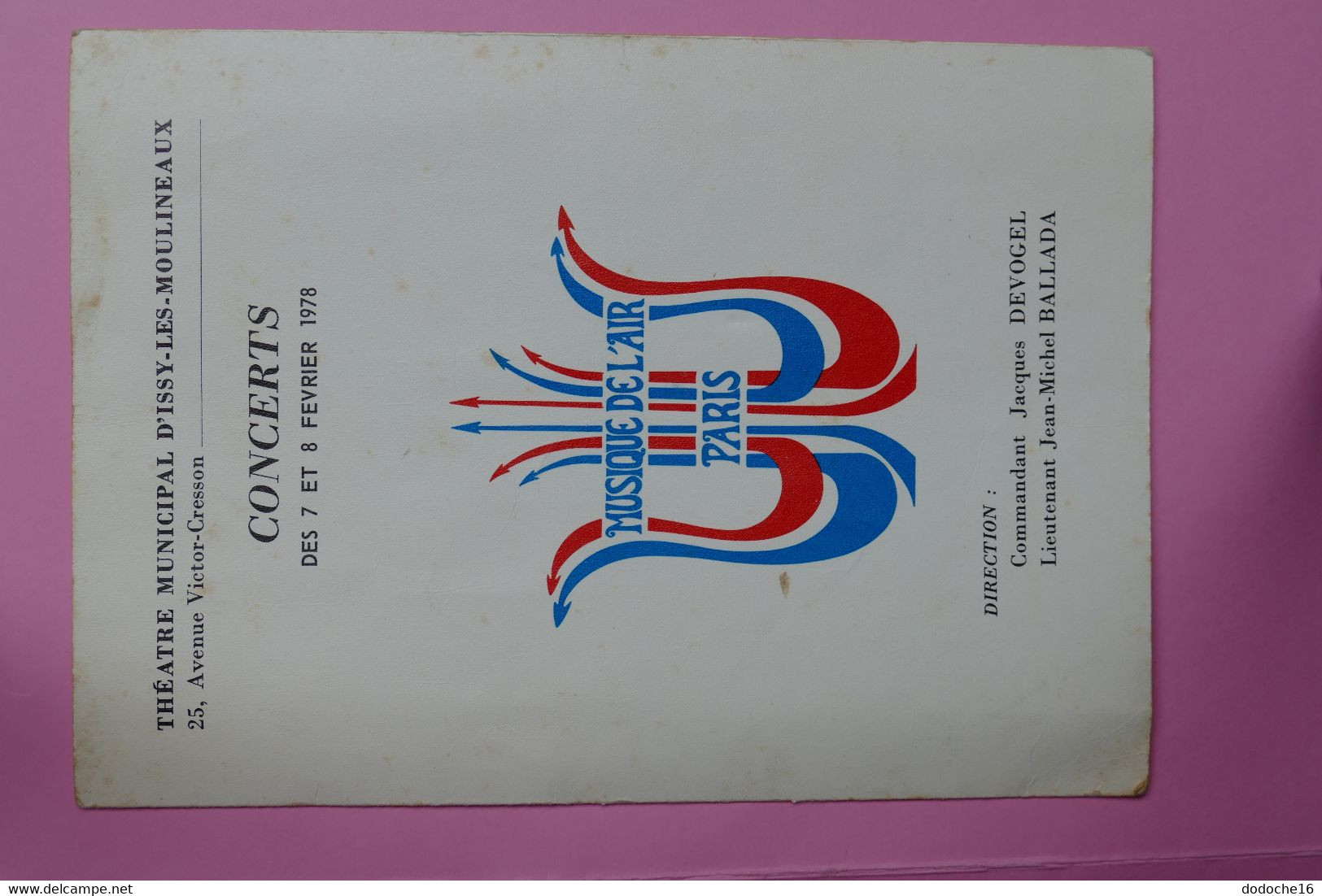 PROGRAMME - Musique De L'Air De Paris - Concerts Des 7 Et 8 Février 1978 - Théâtre Municipal D'Issy Les Moulineaux - Programmes