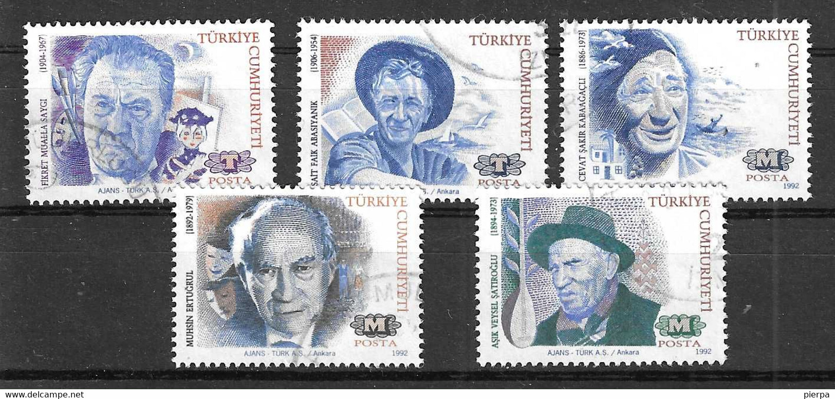 TURCHIA - 1992 - PERSONAGGI ILLUSTRI - SERIE 5 VALORI - USATA ( YVERT 2723\7 - MICHEL 2975\9) - Gebraucht