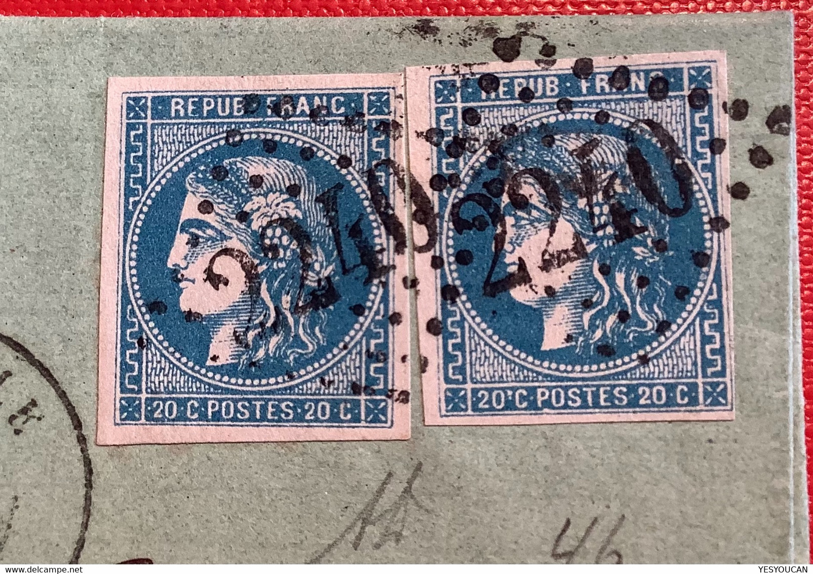 #46B SUPERBE Lettre GC 2240 MARSEILLE 1871 20c Bordeaux 1870 T.III R.2>TORINO ITALIA Signé Scheller (France - 1870 Bordeaux Printing